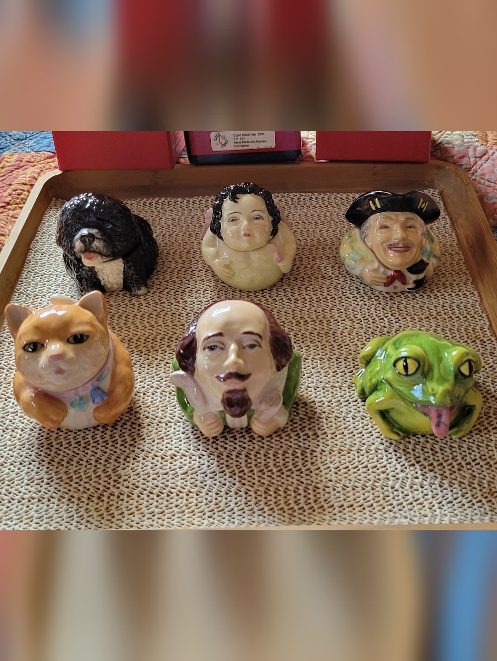 6 Kevin Francis Face Pots Frog Cat Dog Cupid Shakespeare Vic